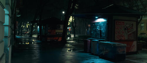 Kiosks at night